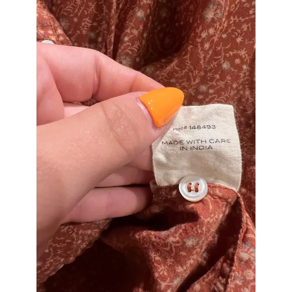 Doen Floral Billi Jean Blouse Size XS Rust Tamarillo Prairie Paisley Casual - Picture 7 of 11